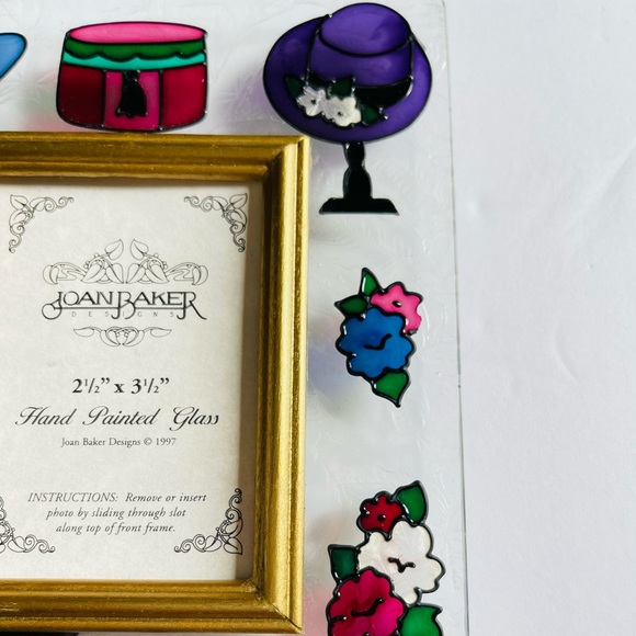 Joan Baker Hand Painted Glass Picture Frame Hats Flowers Stained Glass 1997 - Picture 2 of 5